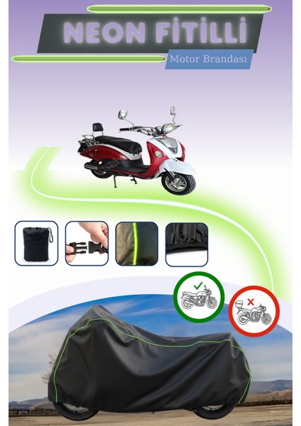 Siyah Neon Fitilli Kuba Nirvana 150 Uyumlu Motor Brandası