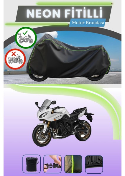 Siyah Arka Çanta Uyumlu Neon Fitilli Yamaha Fazer 8 Abs Uyumlu Motor Brandası