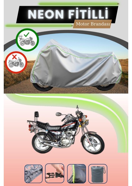 Gri Arka Çanta Uyumlu Neon Fitilli Kuba KB150-25 Uyumlu Motosiklet Brandası