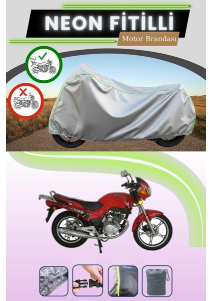 Gri Arka Çanta Uyumlu Neon Fitilli Mondial 150 Kn Uyumlu Motosiklet Brandası