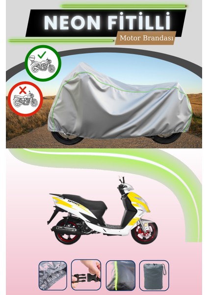 Gri Arka Çanta Uyumlu Neon Fitilli Yuki Yb 100 Jumbo Uyumlu Motosiklet Brandası