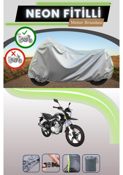 Gri Arka Çanta Uyumlu Neon Fitilli Yuki Yk 150-9 Goldfox Uyumlu Motosiklet Brandası