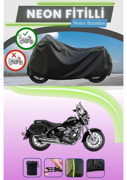 Siyah Arka Çanta Uyumlu Neon Fitilli Keeway Super Light 150 Uyumlu Motor Brandası