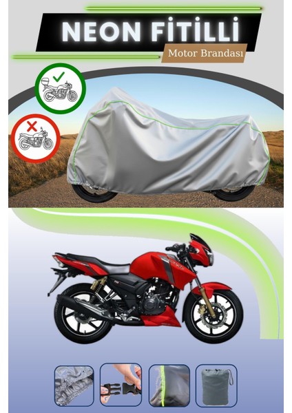 Gri Arka Çanta Uyumlu Neon Fitilli Tvs Apache Rtr 150 Uyumlu Motosiklet Brandası