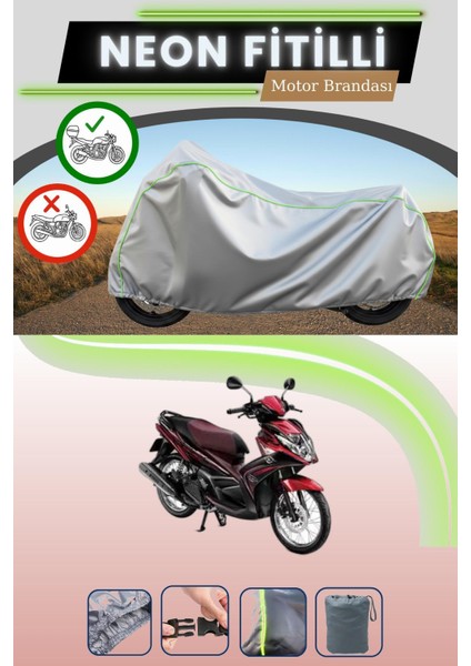 Gri Arka Çanta Uyumlu Neon Fitilli Yamaha Nouvo Uyumlu Motosiklet Brandası