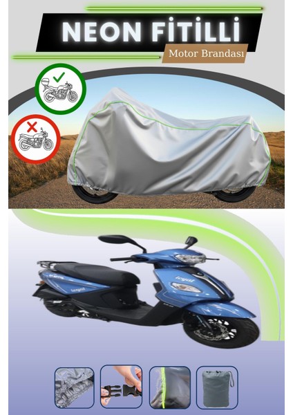 Gri Arka Çanta Uyumlu Neon Fitilli Kral Motor Kr-44 Pion 50 Uyumlu Motosiklet Brandası