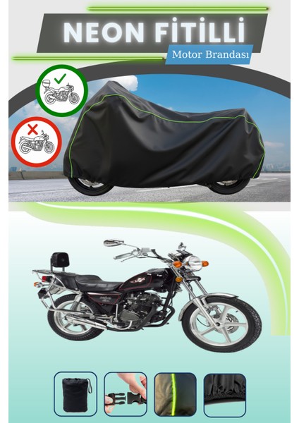 Siyah Arka Çanta Uyumlu Neon Fitilli Kanuni Seyhan 250 Uyumlu Motor Brandası