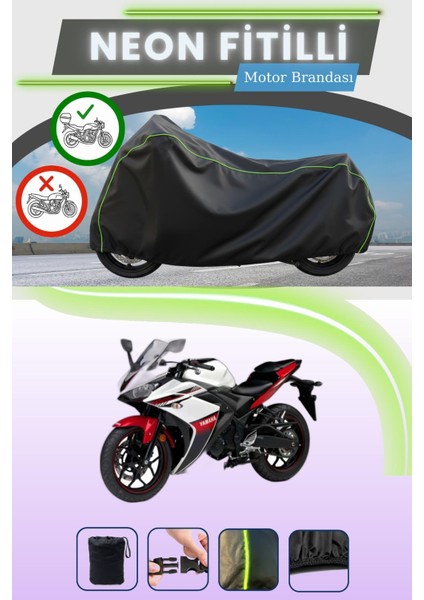 Siyah Arka Çanta Uyumlu Neon Fitilli Yamaha Yzf R25 Uyumlu Motor Brandası