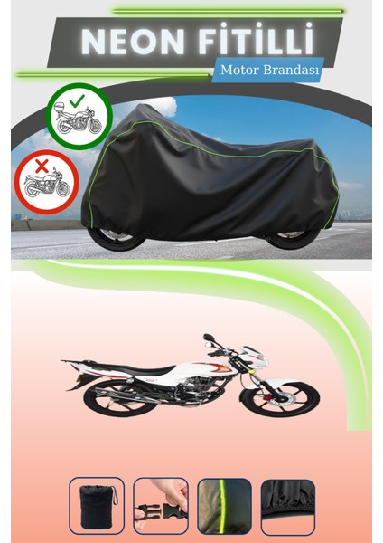 Siyah Arka Çanta Uyumlu Neon Fitilli Yuki Yk 150-G Üstad Uyumlu Motor Brandası