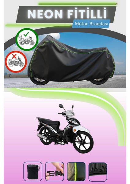 Siyah Arka Çanta Uyumlu Neon Fitilli Rks Rodos 100 Uyumlu Motor Brandası