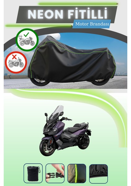 Siyah Arka Çanta Uyumlu Neon Fitilli Sym Maxsym Tl 508 Uyumlu Motor Brandası
