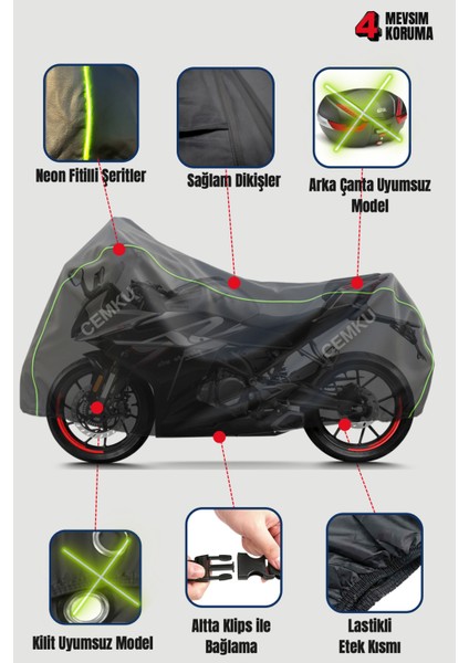 Siyah Neon Fitilli Kadırga KD-250GY Uyumlu Motor Brandası fiyatları