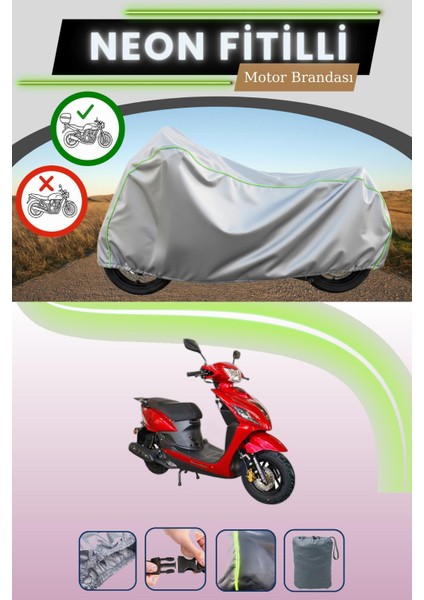 Gri Arka Çanta Uyumlu Neon Fitilli Motolux Rüzgar 50 Uyumlu Motosiklet Brandası
