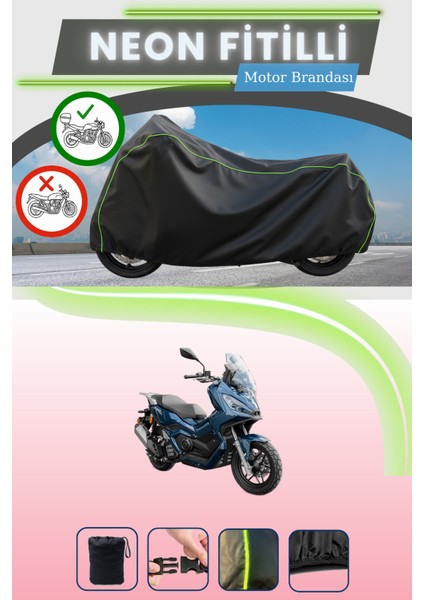 Siyah Arka Çanta Uyumlu Neon Fitilli Yuki Xway 125 Uyumlu Motor Brandası