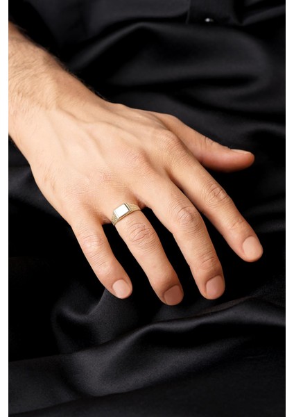 14 Ayar Altın Küp Işlemeli Şövalye Erkek Yüzük