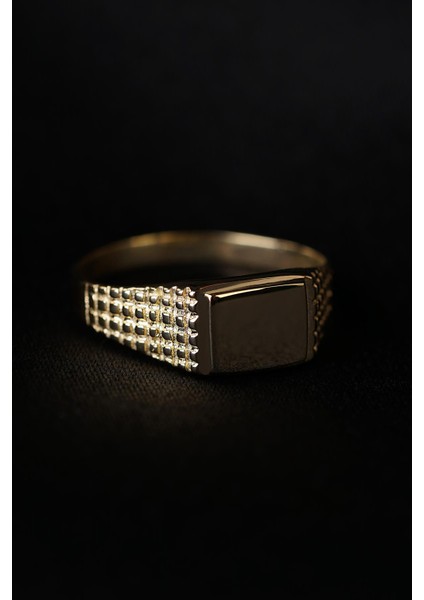 14 Ayar Altın Küp Işlemeli Şövalye Erkek Yüzük modelleri