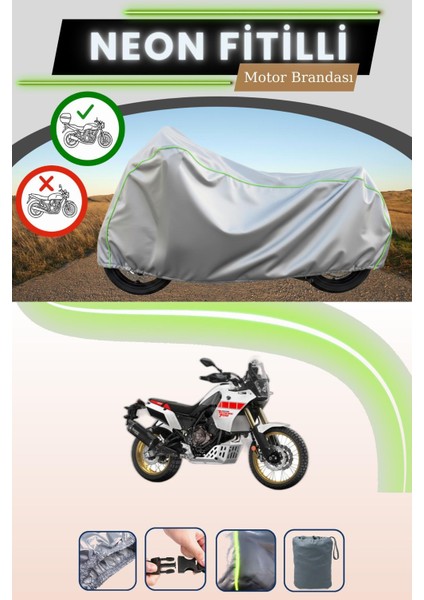 Gri Arka Çanta Uyumlu Neon Fitilli Yamaha Tenere 700 Rally Edition Uyumlu Motosiklet Brandası