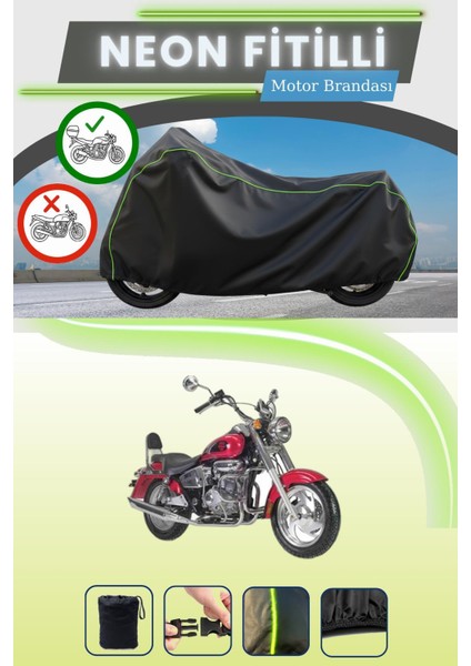 Siyah Arka Çanta Uyumlu Neon Fitilli Kanuni Caracal 200 Uyumlu Motor Brandası
