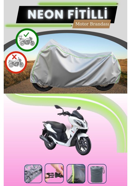 Gri Arka Çanta Uyumlu Neon Fitilli Rks Cityblade Uyumlu Motosiklet Brandası