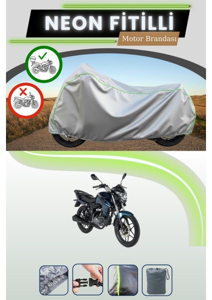 Gri Arka Çanta Uyumlu Neon Fitilli Rks RK100-R Uyumlu Motosiklet Brandası