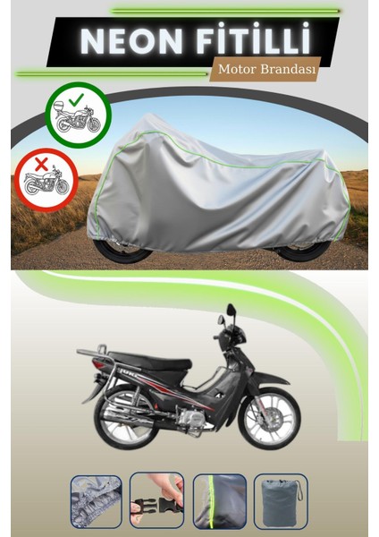 Gri Arka Çanta Uyumlu Neon Fitilli Yuki Gusto 50 Uyumlu Motosiklet Brandası