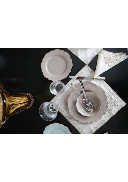 Laurance Taş Rengi New Bone China Yemek Takımı 24 Parça