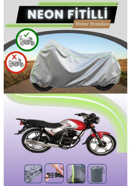 Gri Arka Çanta Uyumlu Neon Fitilli Falcon Sk 125 Kmt Uyumlu Motosiklet Brandası