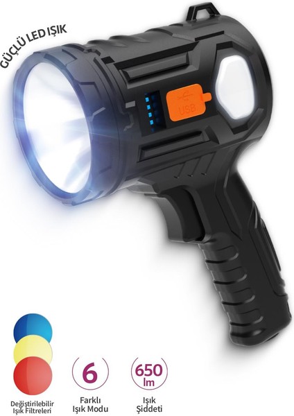 HP76 Solar Şarjlı 6 Modlu 1200 Mah 650 Lümen El Feneri Siyah fiyatları