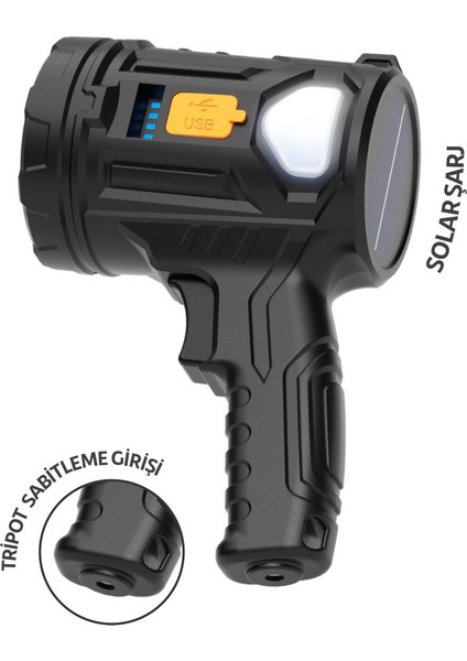 HP76 Solar Şarjlı 6 Modlu 1200 Mah 650 Lümen El Feneri Siyah modelleri