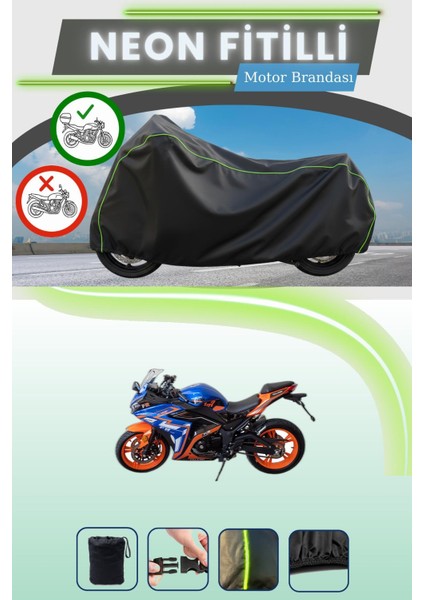 Siyah Arka Çanta Uyumlu Neon Fitilli Falcon FR-177 Uyumlu Motor Brandası