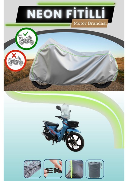 Gri Arka Çanta Uyumlu Neon Fitilli Apachi Myra Uyumlu Motosiklet Brandası