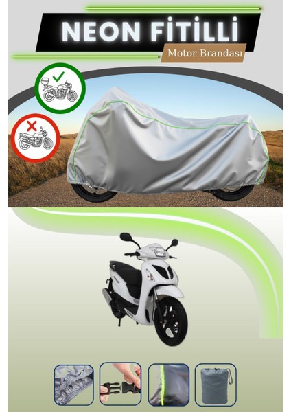 Gri Arka Çanta Uyumlu Neon Fitilli Mondial 150 Gomax Uyumlu Motosiklet Brandası