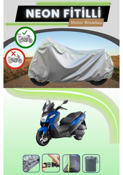 Gri Arka Çanta Uyumlu Neon Fitilli Sym Joymax Z 250 Uyumlu Motosiklet Brandası