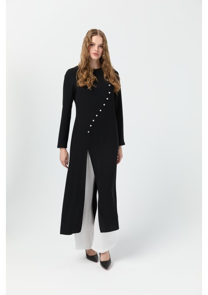 Oval Kapmalı Yırtmaçlı Pantolonlu Takım Ekru modelleri