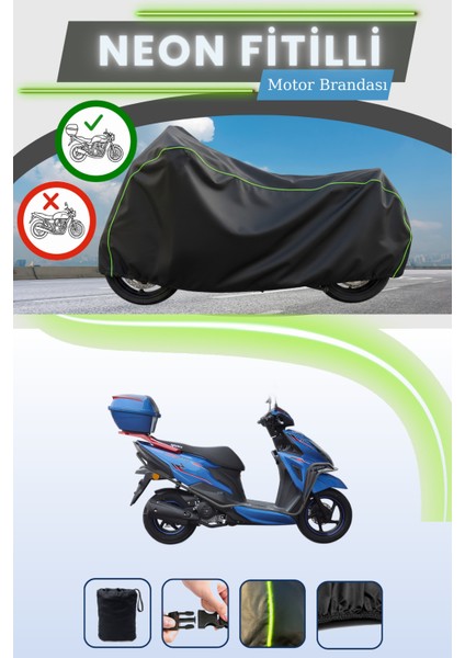 Siyah Arka Çanta Uyumlu Neon Fitilli Yuki Crypto 50 Uyumlu Motor Brandası