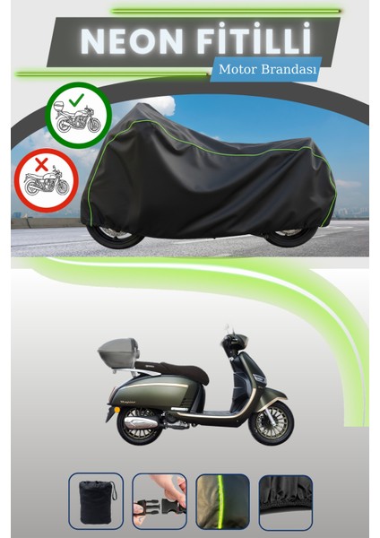 Siyah Arka Çanta Uyumlu Neon Fitilli Yuki Mojito 125 Uyumlu Motor Brandası