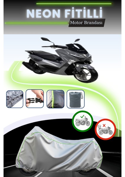 Gri Neon Fitilli Piaggio Beverly 200 Uyumlu Motosiklet Brandası
