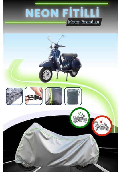Gri Neon Fitilli Vespa Px 200 Uyumlu Motosiklet Brandası