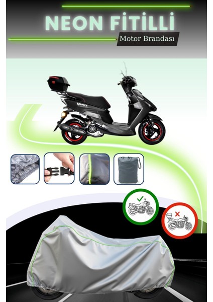 Gri Neon Fitilli Yuki JJ50QT Picasso 50 Uyumlu Motosiklet Brandası