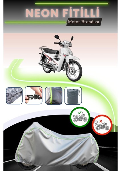 Gri Neon Fitilli Yuki YK-100-7A Gusto Uyumlu Motosiklet Brandası