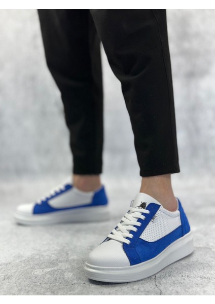 ET0423 Kalın Yüksek Taban Beyaz Mavi Bağcıklı Spor Erkek Ayakkabı modelleri