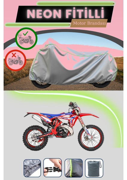 Gri Arka Çanta Uyumlu Neon Fitilli Beta Rr 250 2t Enduro Racing Uyumlu Motosiklet Brandası