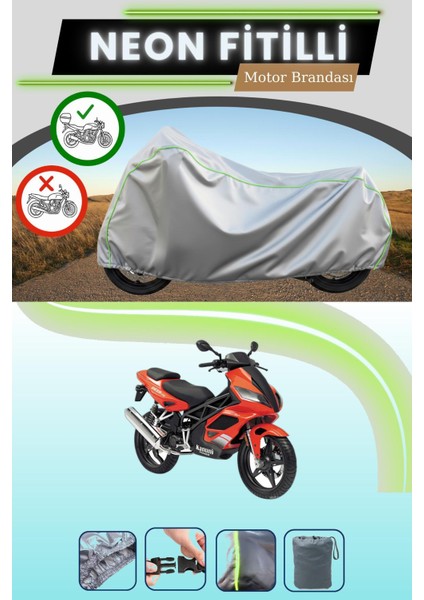 Gri Arka Çanta Uyumlu Neon Fitilli Kanuni Deer 152 Uyumlu Motosiklet Brandası