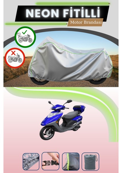 Gri Arka Çanta Uyumlu Neon Fitilli Kral Motor Spica 100 Uyumlu Motosiklet Brandası