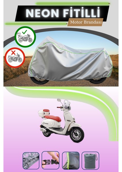 Gri Arka Çanta Uyumlu Neon Fitilli Kuba Brilliant 125 Pro Uyumlu Motosiklet Brandası