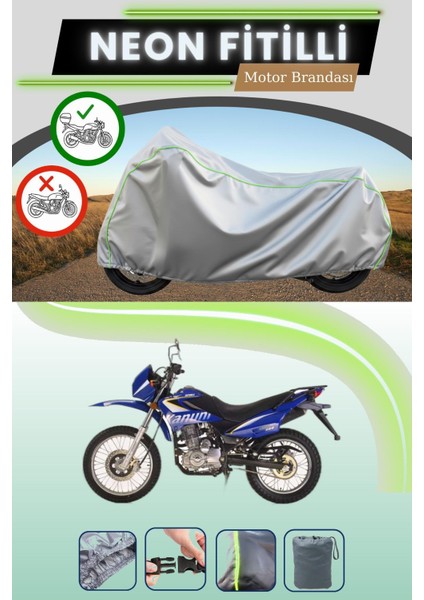 Gri Arka Çanta Uyumlu Neon Fitilli Kanuni Enduro 200 Uyumlu Motosiklet Brandası