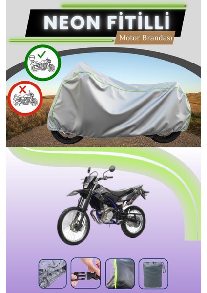 Gri Arka Çanta Uyumlu Neon Fitilli Yamaha Wr 125 R Uyumlu Motosiklet Brandası