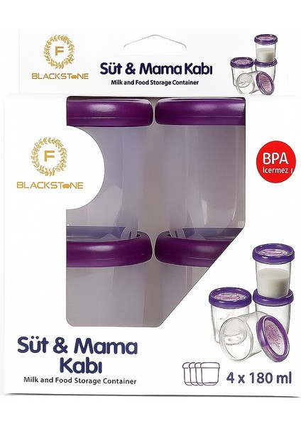 Evroyahome 4‘lü 180 ml Bebek Süt ve Mama Bebek Organik Besin Ölçekli Sızdırmaz Kapaklı Saklama Kabı