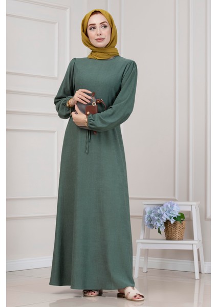 Beli Tünelli Fitilli Aslı Elbise-Yeşil fiyatları