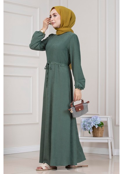 Beli Tünelli Fitilli Aslı Elbise-Yeşil modelleri